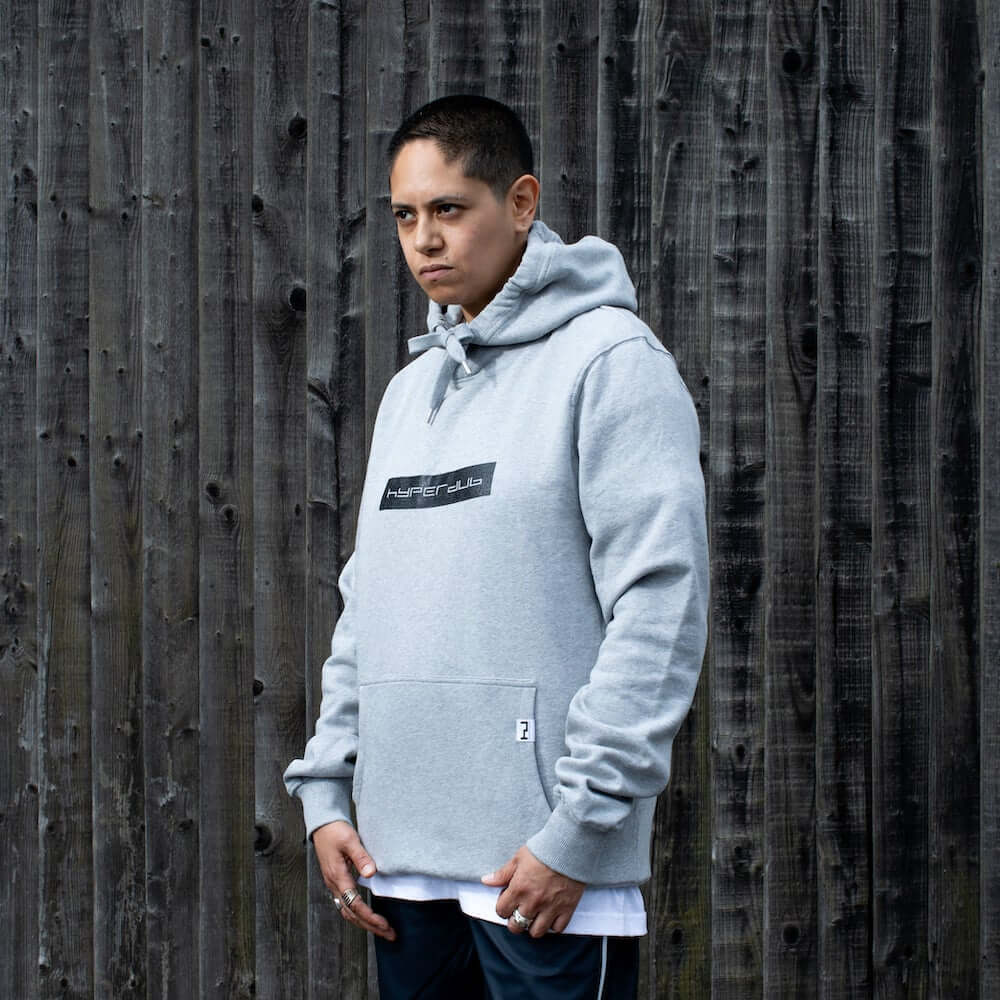 Hyperdub Hooded Top, Black Logo on Heather Grey